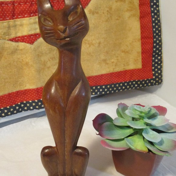 Vintage Mid-Century MCM Wood Siamese Cat Sculpture Figure Figurine - Picture 2 of 9